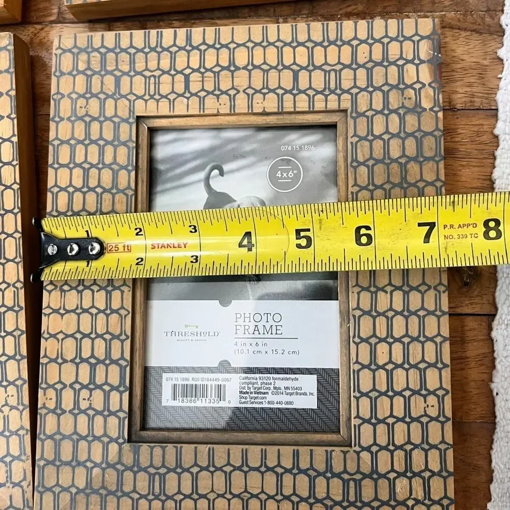 Threshold Natural Wood Picture Frames Set of 4 Blue Geometric Overlay